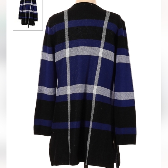 Anne Klein purple window pane side hem slit split open cardigan cotton acrylic S - Picture 16 of 16